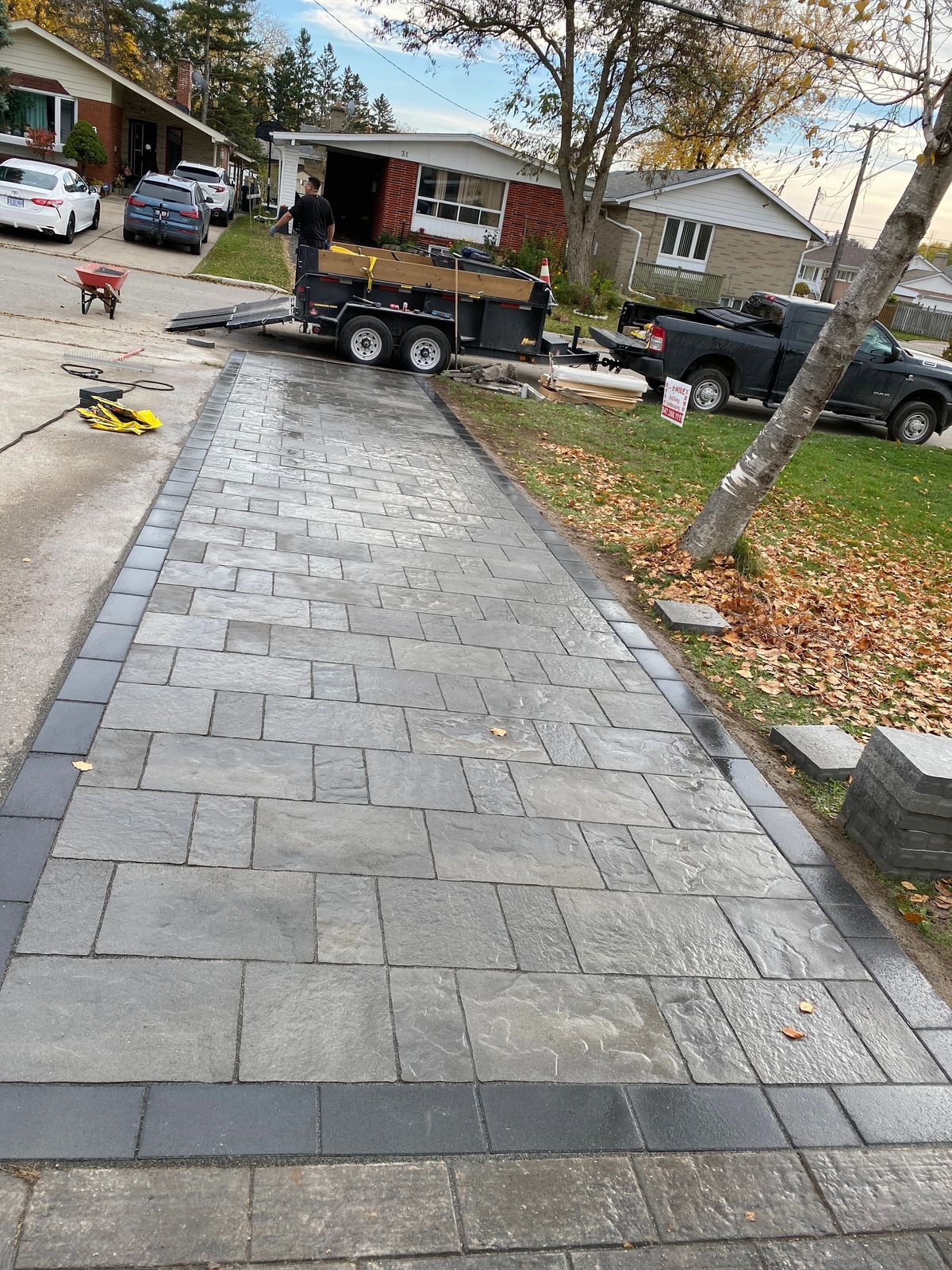 Interlock walkway beside a lawn