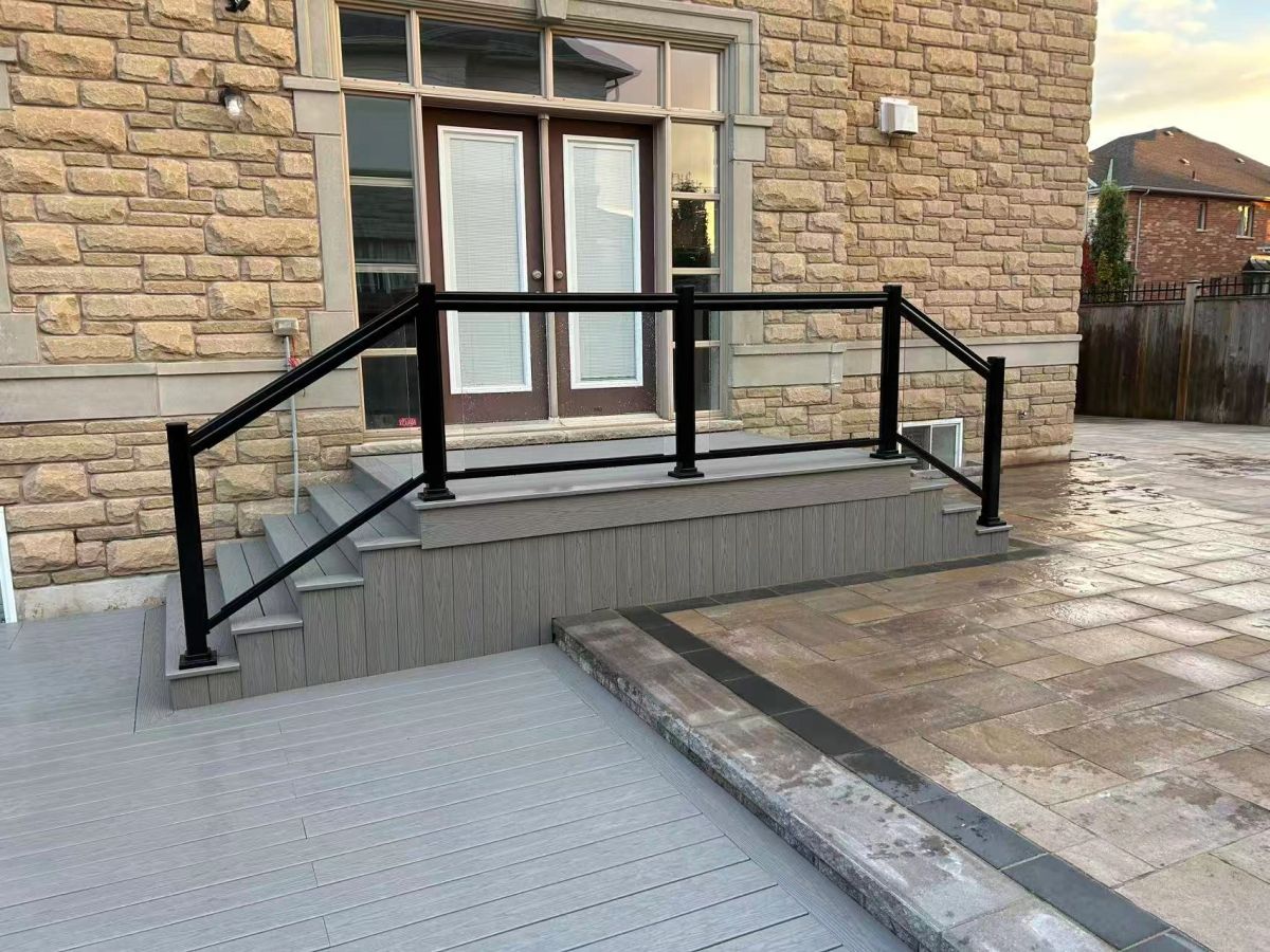 Deck porch with black railing